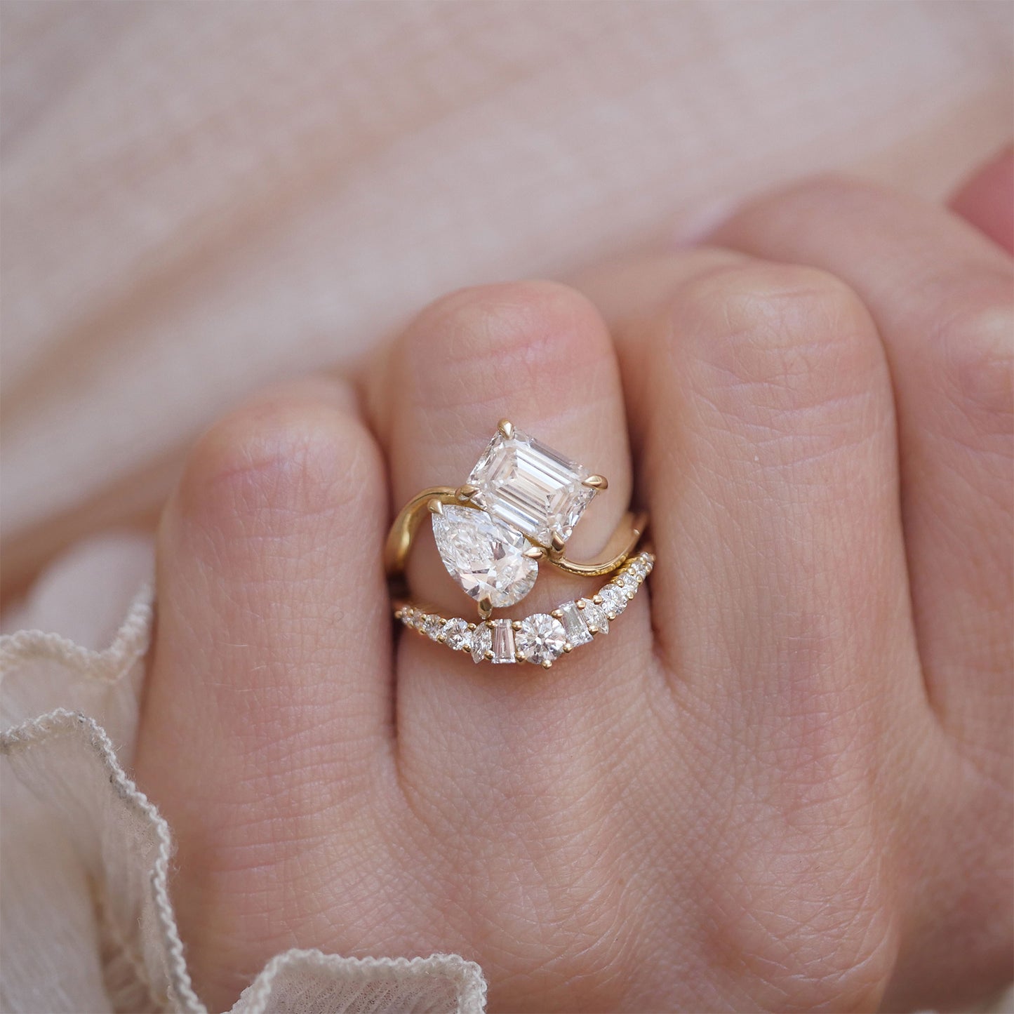 Emerald and Pear Bypass Toi et Moi Lab-Grown Diamond Ring — product photo 3 of 6