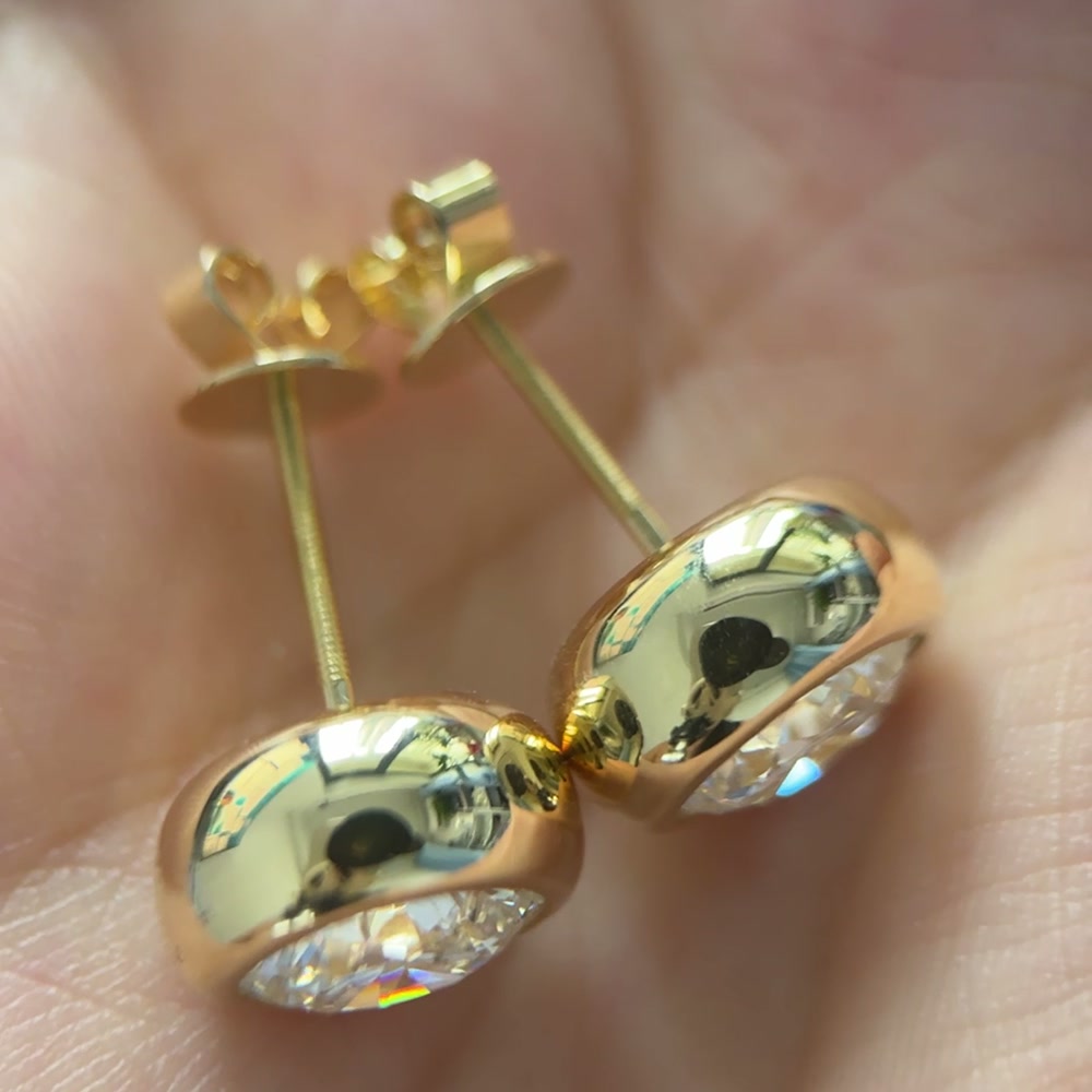 Bellamy Round Bubble Bezel Lab Diamond Stud Earrings — product photo 5 of 6