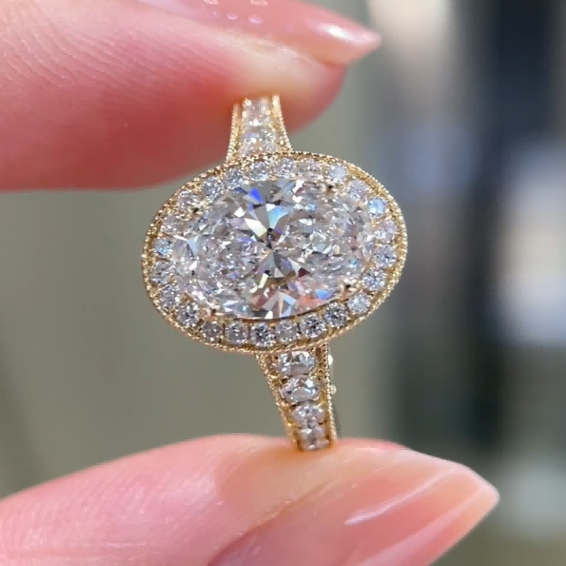 Celestia Vintage Oval Halo Lab Diamond Engagement Ring — product photo 6 of 6