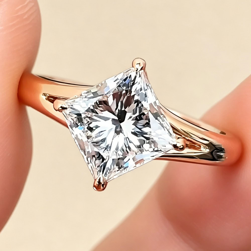 Princess Cut Lab Diamond Ring – Minimal Y-Shank Split Band Design — product photo 4 of 6