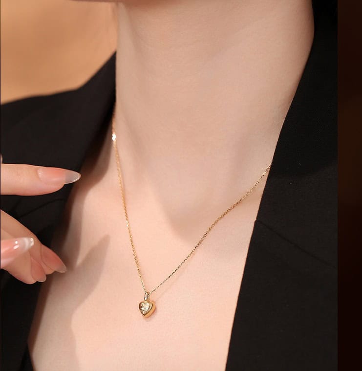 Bezel-Set Heart-Shaped Diamond Pendant Necklace | Double-Sided Design — product photo 5 of 6