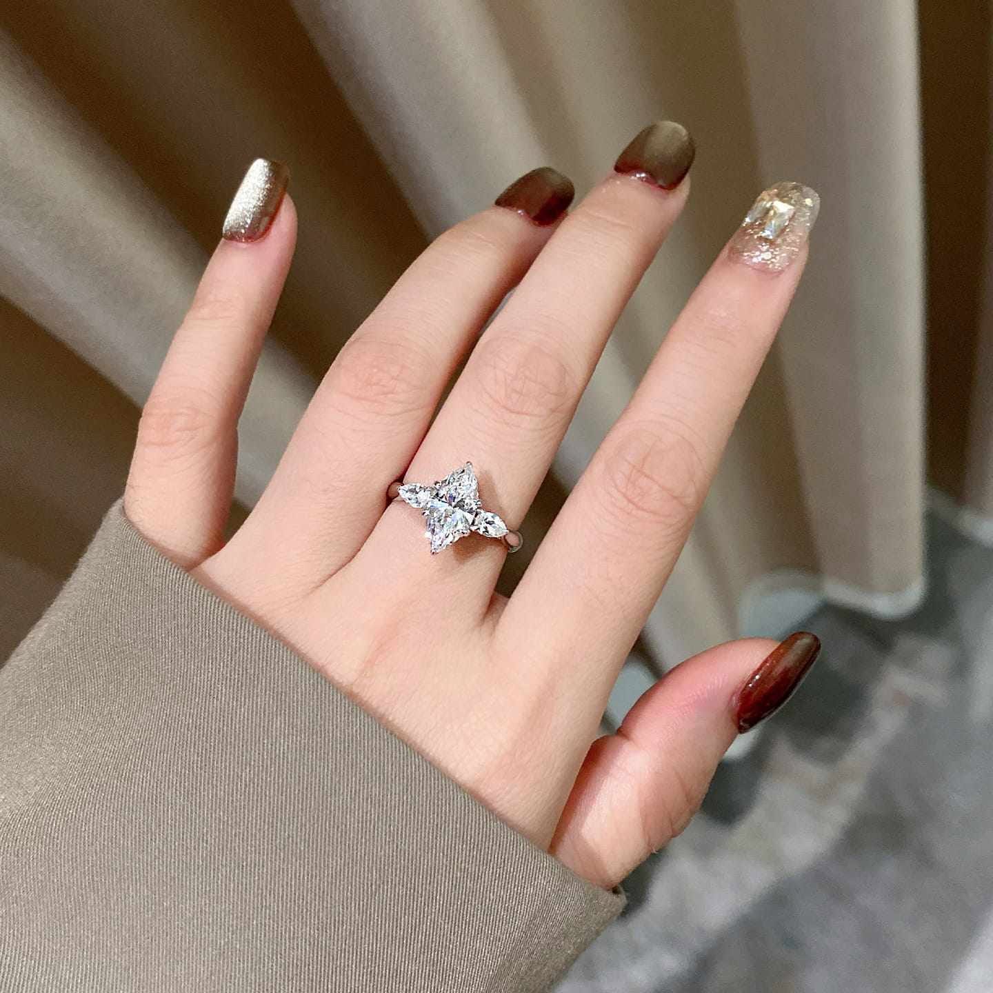 Marquise & Pear Three-Stone Lab Diamond Ring — product photo 4 of 5