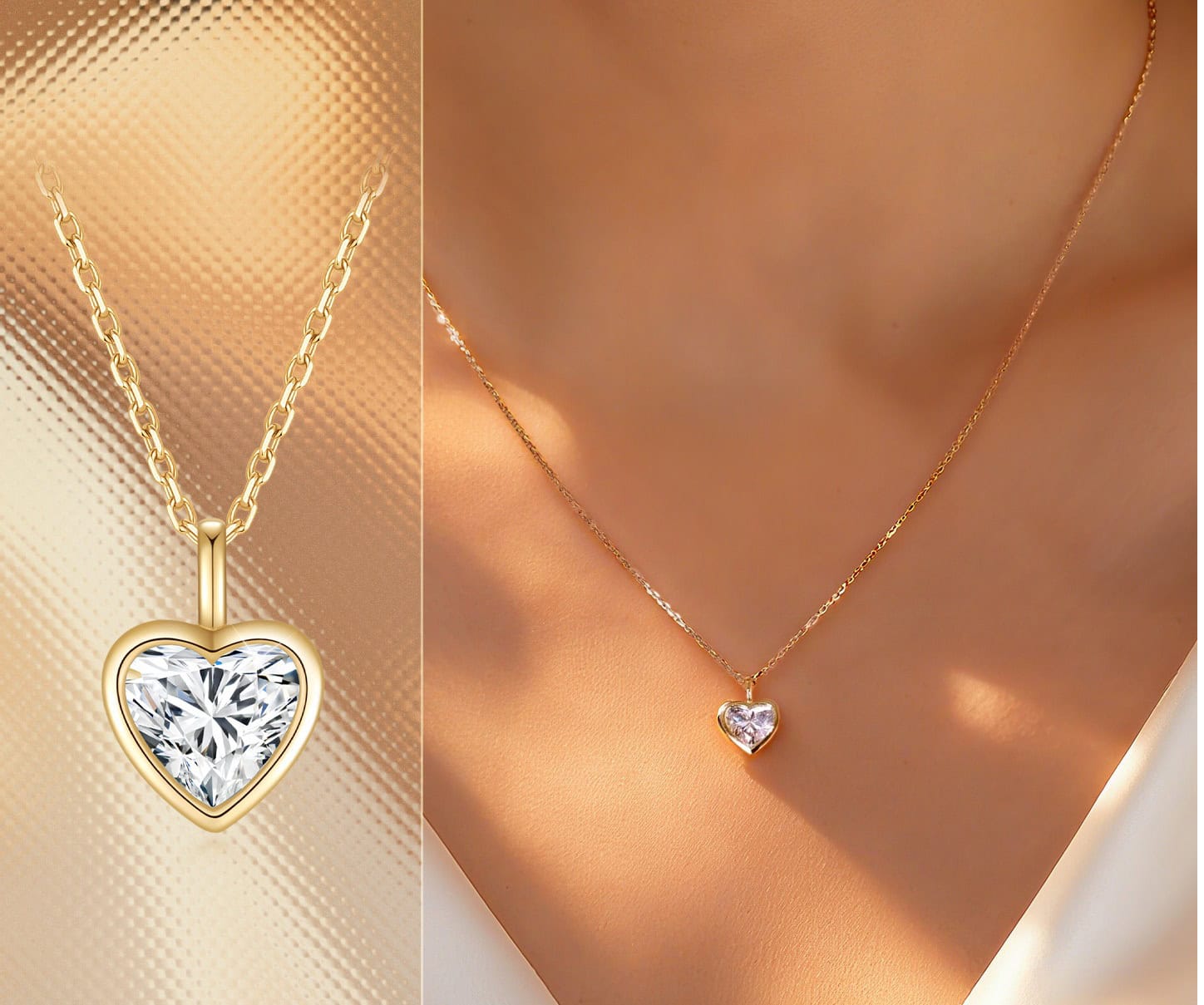 Bezel-Set Heart-Shaped Diamond Pendant Necklace | Double-Sided Design — product photo 3 of 6