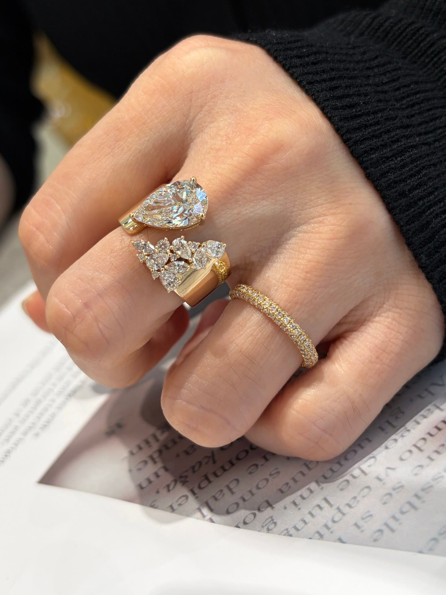 Asymmetric Pear Diamond Statement Ring 3ct / 5ct Lab-Grown Diamond Wide Band Ring in 14K / 18K Gold — product photo 6 of 6