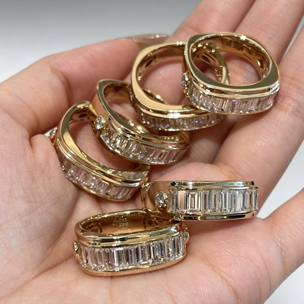 Vintage Baguette Lab Diamond Band Ring – Ice Candy Texture Thick Gold Statement Ring in 14K / 18K Gold — product photo 4 of 6