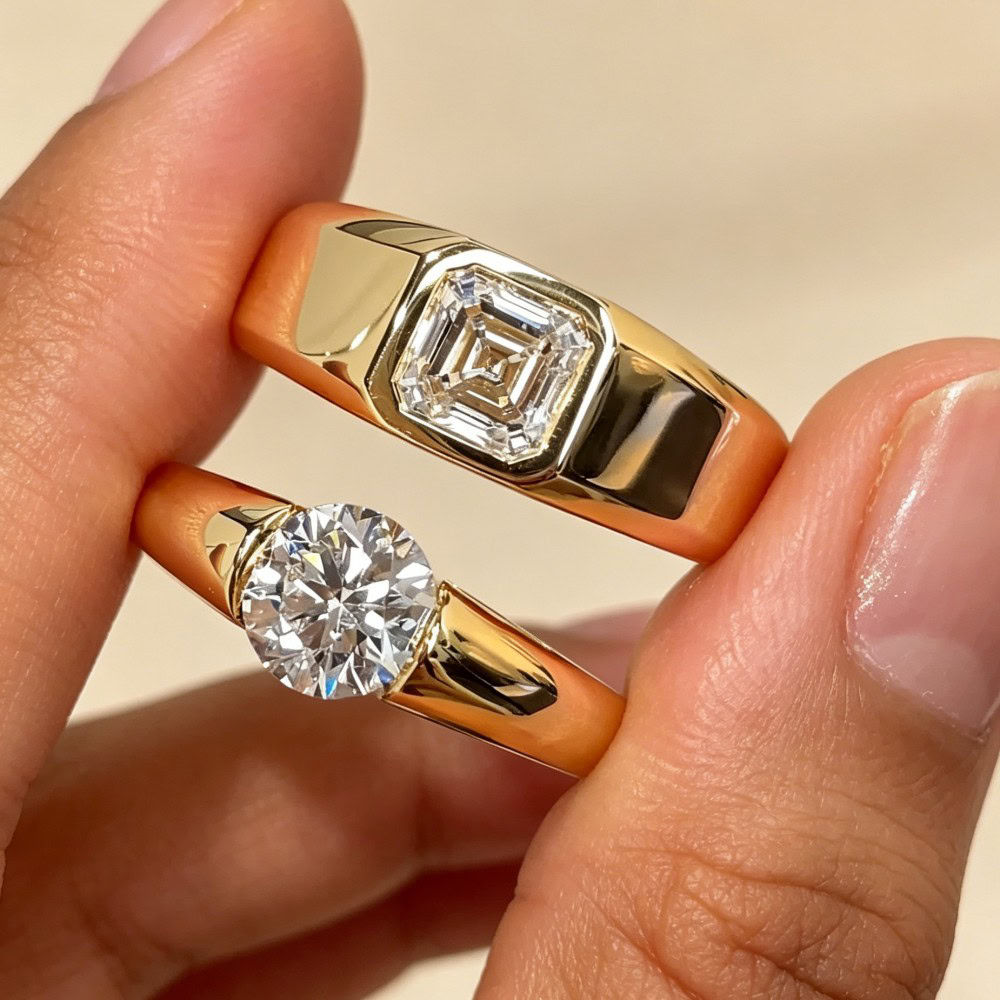 BP008 The Billionaire Old Money Diamond Signet Ring – Heavy Gold Round / Asscher — product photo 3 of 6