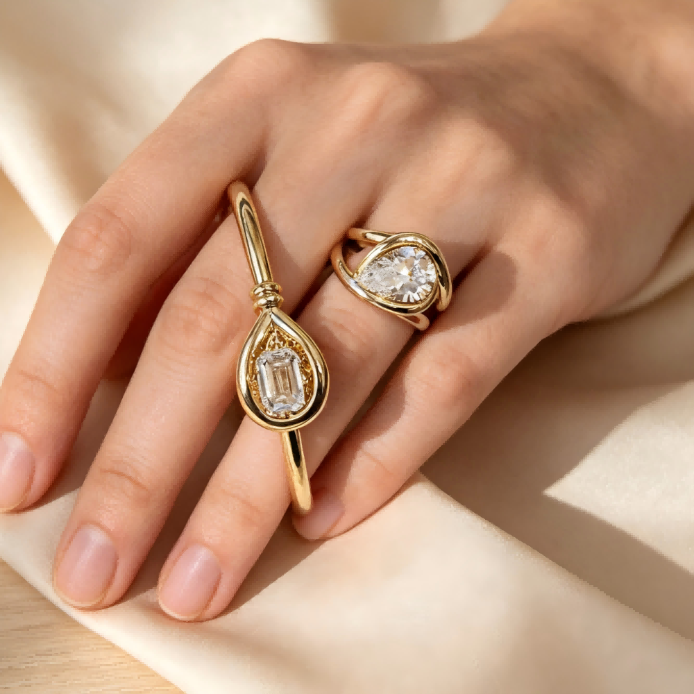 Open Double Band Pear Diamond Ring 3ct / 5ct Lab-Grown Diamond Ring in 14K / 18K Gold — product photo 6 of 6