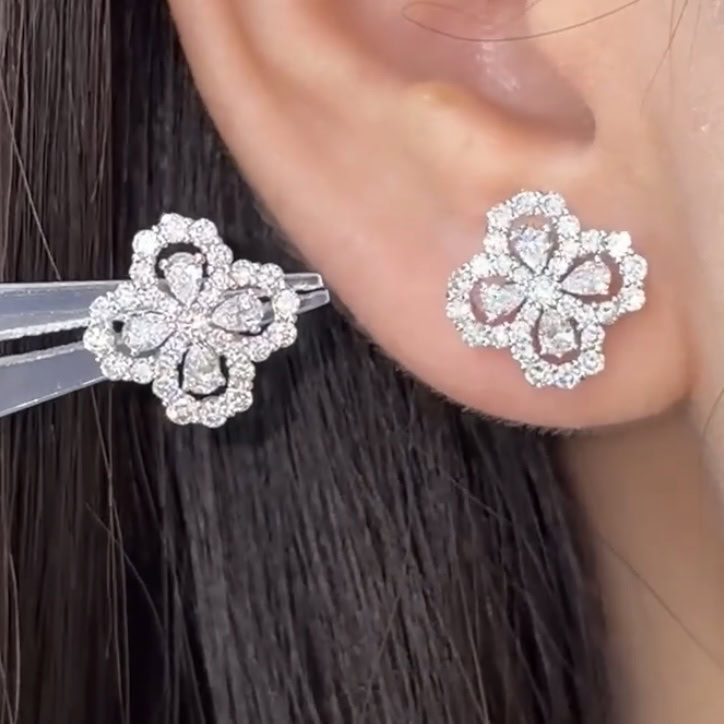 Isadora Four-Petal Lab Diamond Stud Earrings — product photo 2 of 3