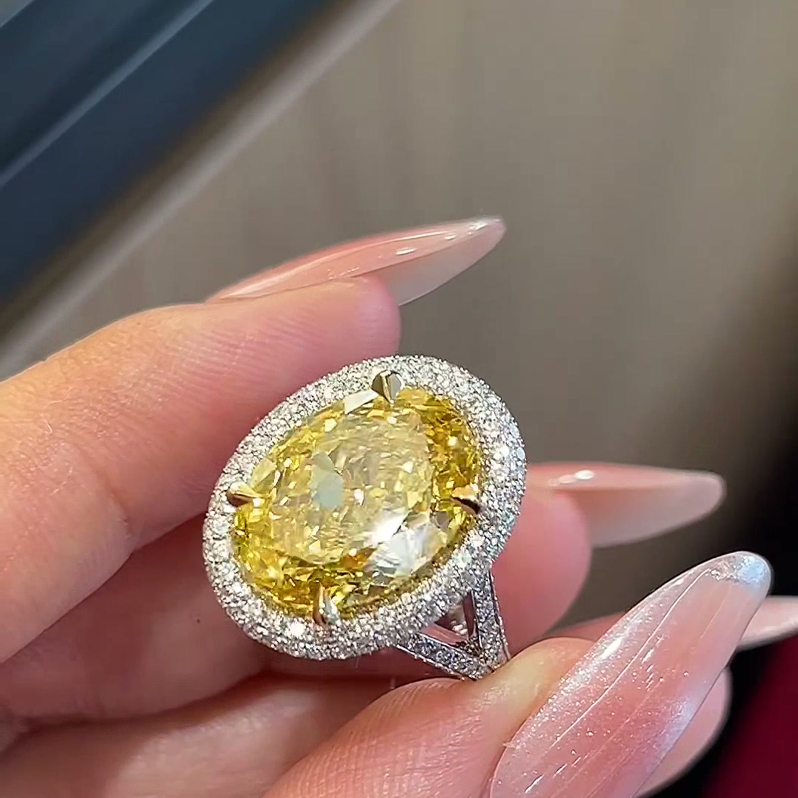 Celeste Oval Fancy Vivid Yellow Lab-Grown Diamond Ring — product photo 2 of 4