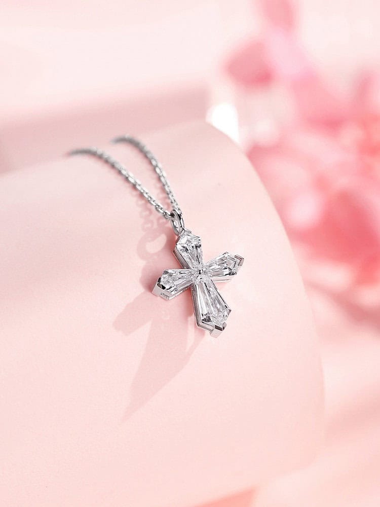 Invisible-Set Cross Lab-Grown Diamond Necklace — product photo 6 of 6