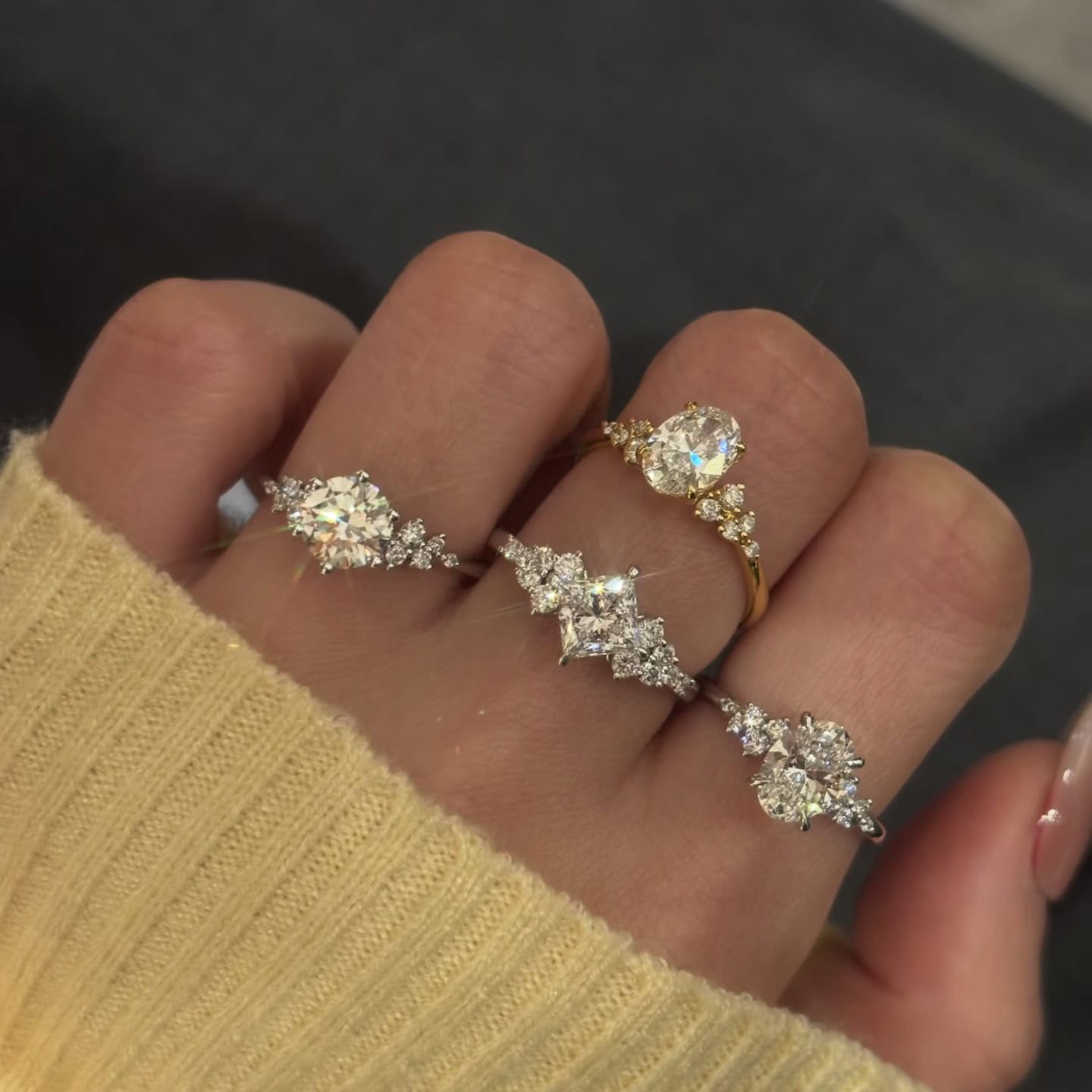 BP010 Berlin Love Letter Lab Diamond Ring – Multi-Shape Center Stone Delicate Design — product photo 1 of 6