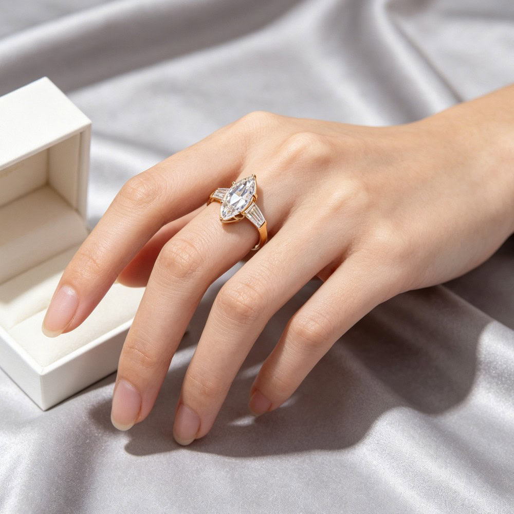 Velora Classic Vintage Marquise Three-Stone Lab Diamond Engagement Ring — product photo 6 of 6
