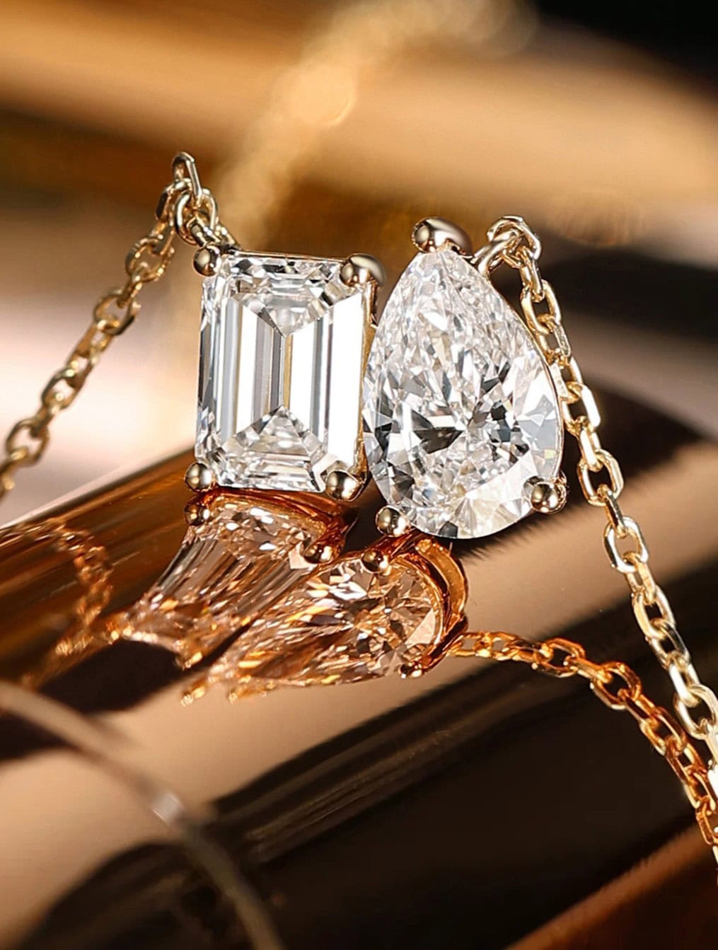 Toi et Moi Lab-Grown Diamond Necklace | Pear and Emerald Cut — product photo 4 of 6