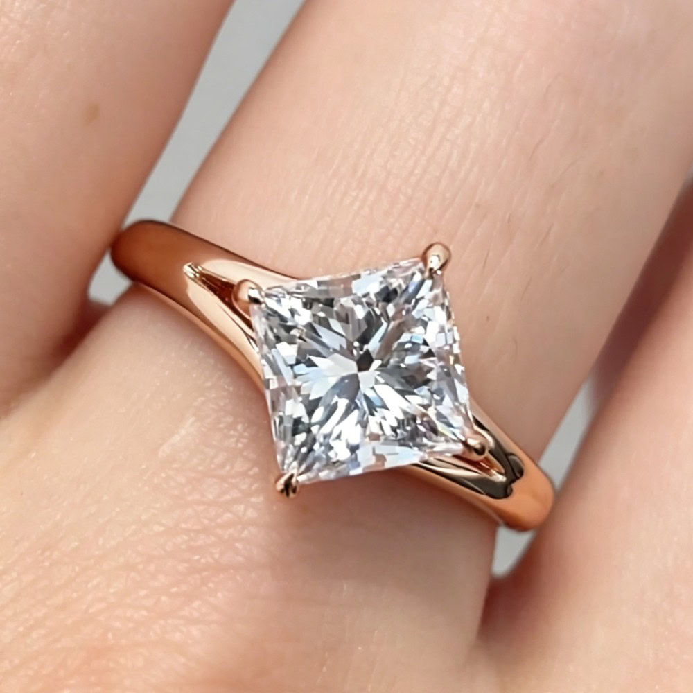 Princess Cut Lab Diamond Ring – Minimal Y-Shank Split Band Design — product photo 5 of 6