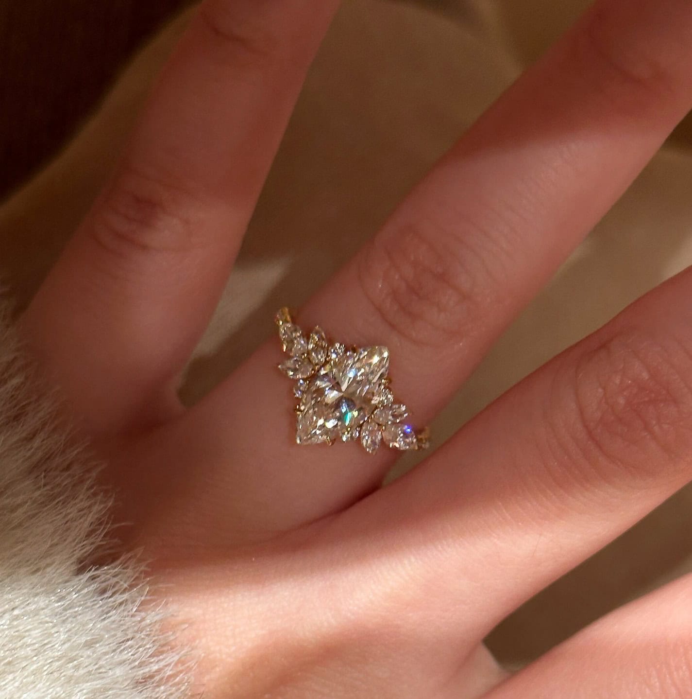 Marquise Lab Diamond Ring with Pear Cluster – Nature-Inspired Elegant Design — product photo 2 of 5