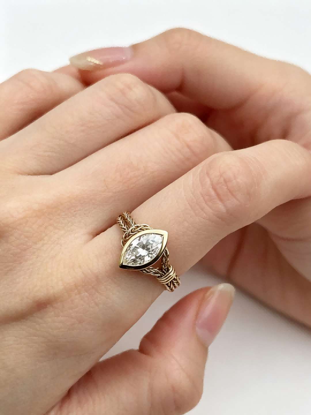 Vintage Marquise Soft Chain Lab Diamond Ring in 18K — product photo 2 of 6