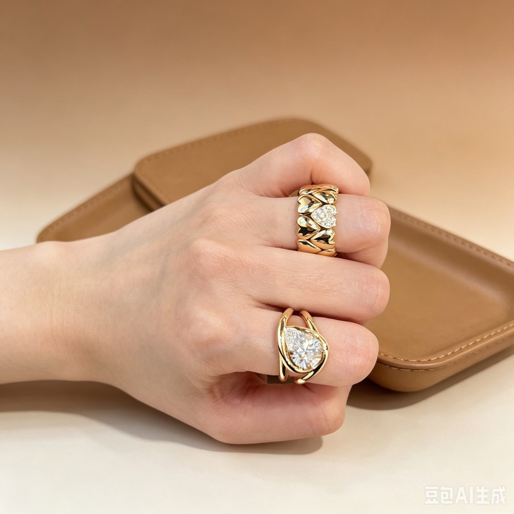 Open Double Band Pear Diamond Ring 3ct / 5ct Lab-Grown Diamond Ring in 14K / 18K Gold — product photo 2 of 6
