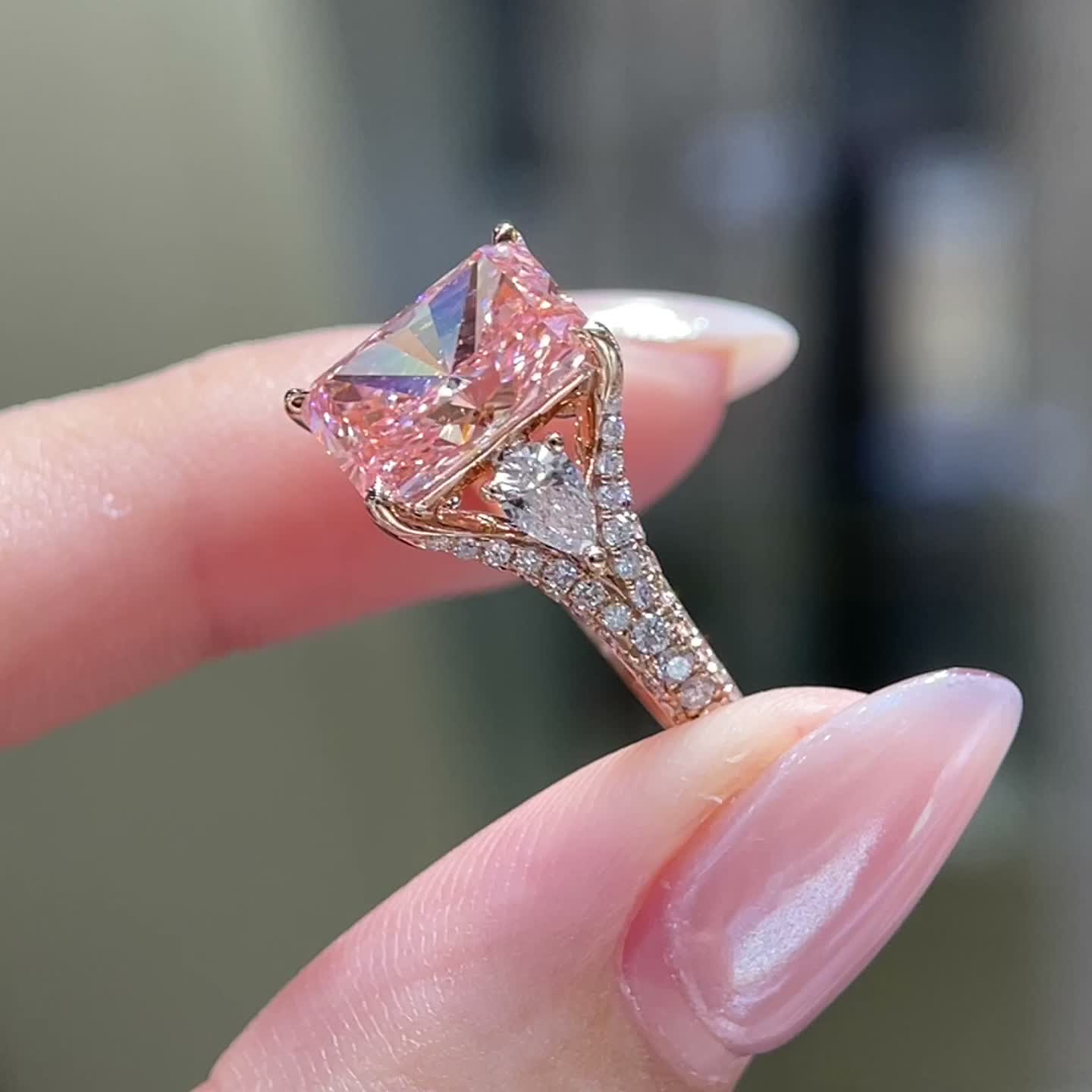 3.08ct Pink Radiant-Cut Diamond Ring — product photo 2 of 4