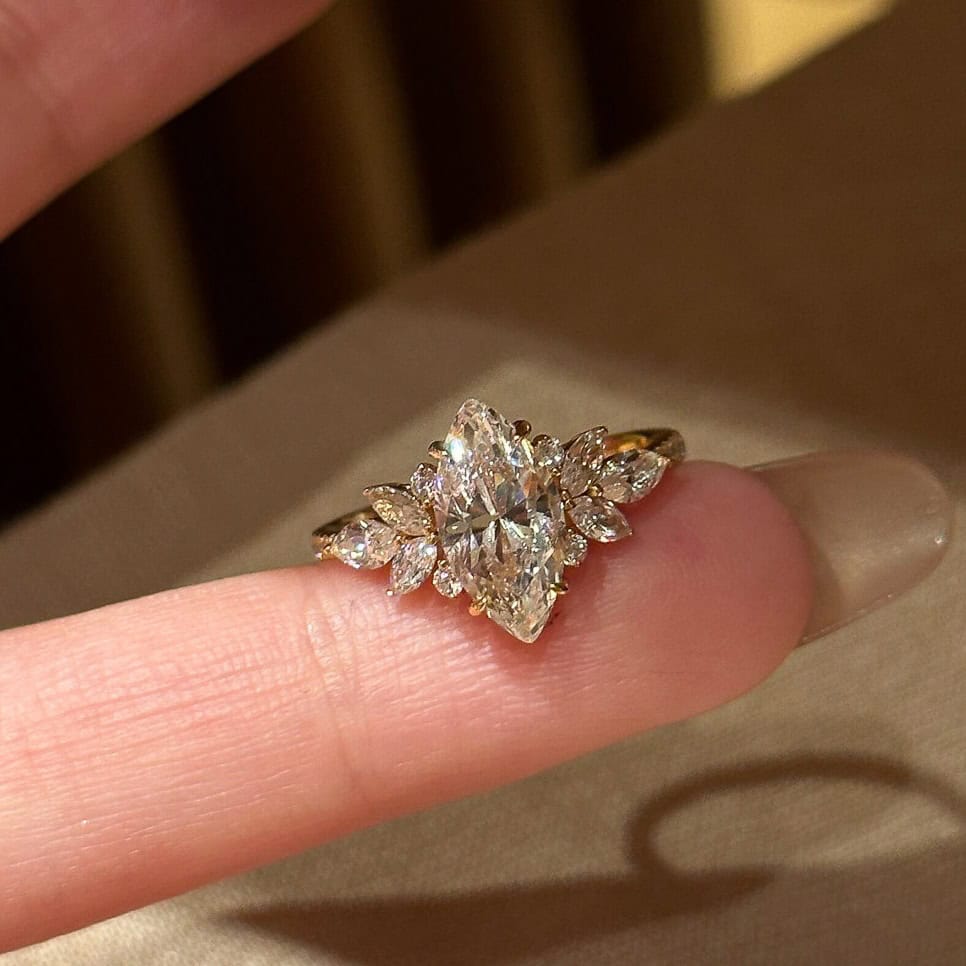 Marquise Lab Diamond Ring with Pear Cluster – Nature-Inspired Elegant Design — product photo 3 of 5