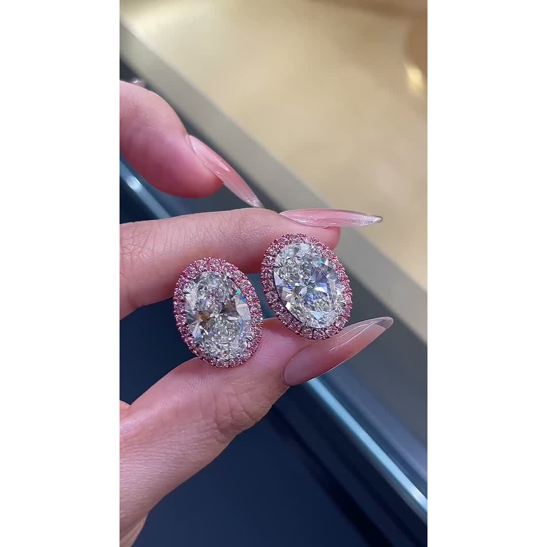 Dahlia Pink Oval Diamond Drop Earrings — product photo 3 of 4