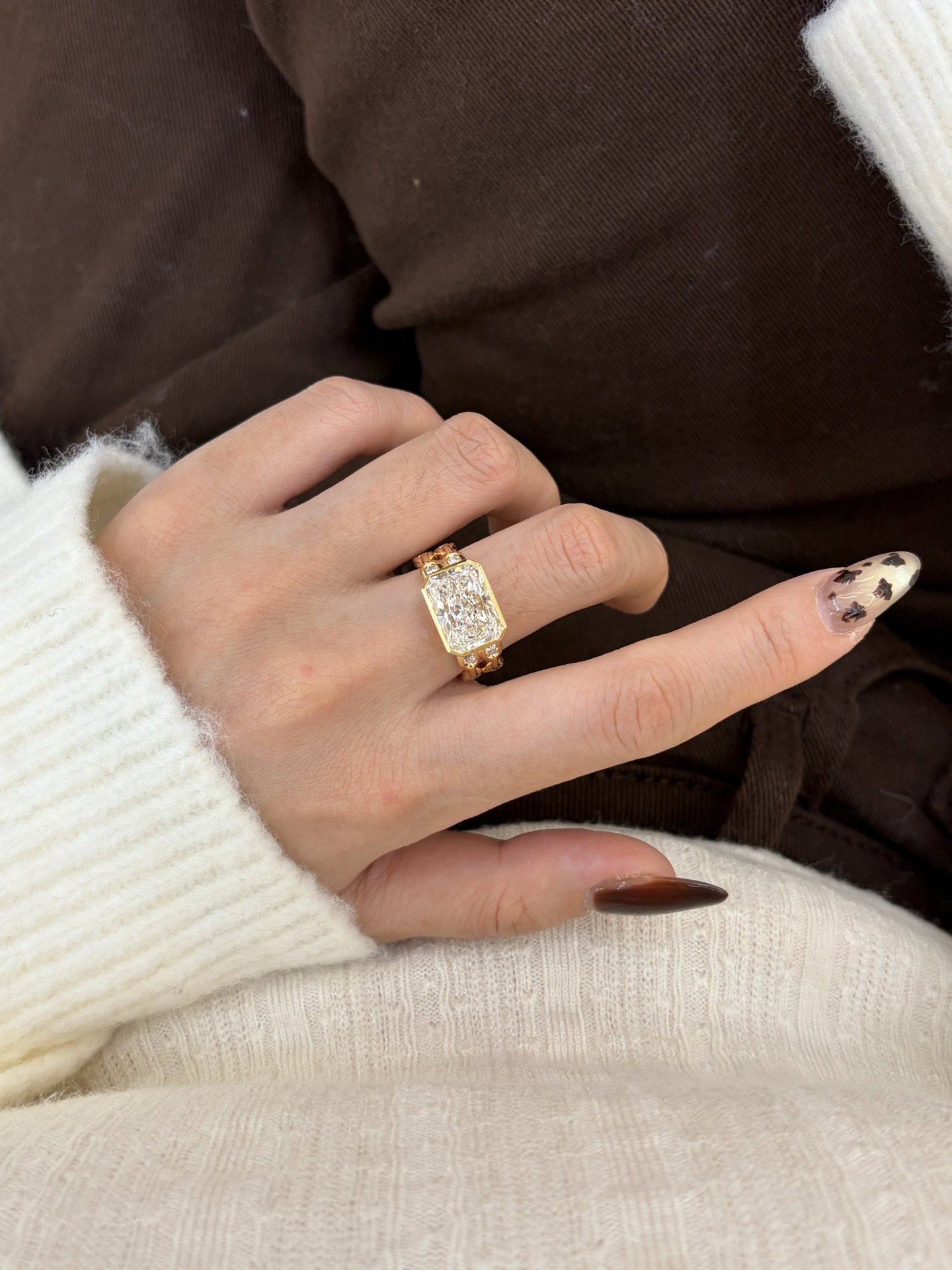 Athena Radiant Cut Lab Diamond Double Chain Ring — product photo 2 of 6
