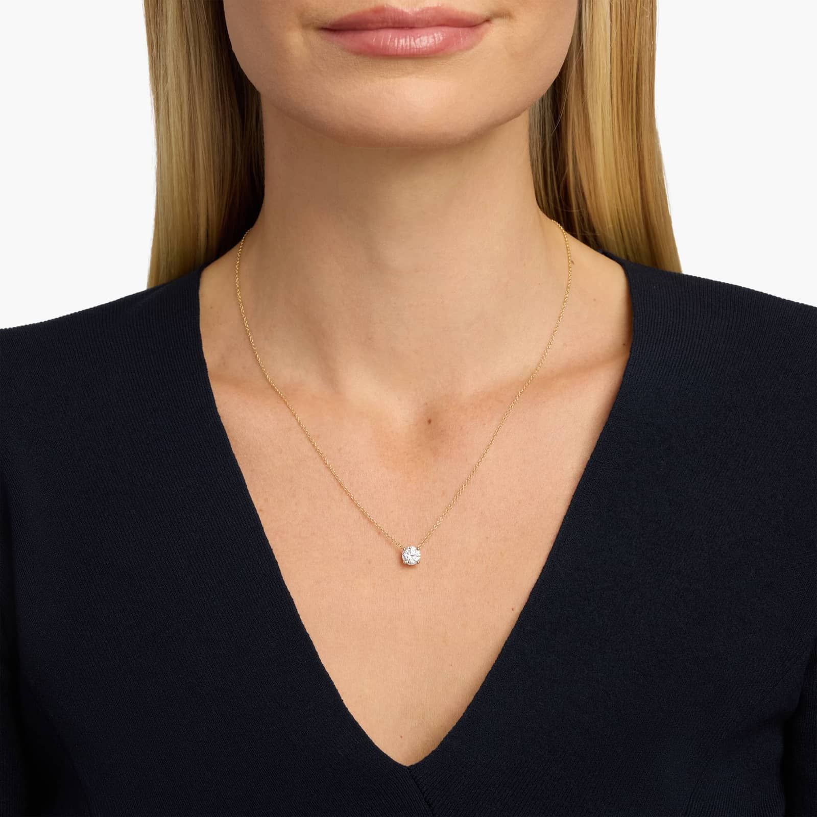 Four-Prong Basket Round Lab-Grown Diamond Pendant Necklace — product photo 4 of 6