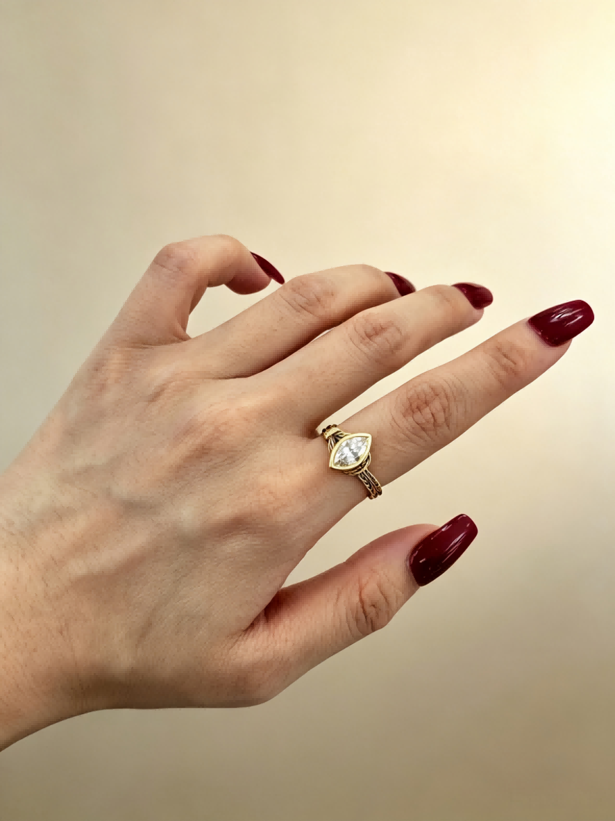 Vintage Marquise Soft Chain Lab Diamond Ring in 18K — product photo 6 of 6