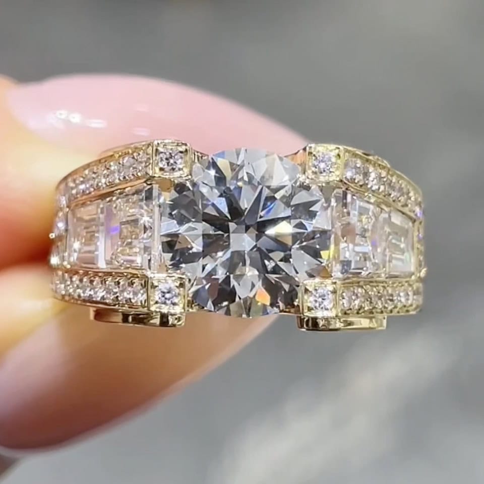 BP007 Bold Multi-Stone Lab Diamond Ring – Heavy Gold Statement Design — product photo 1 of 6