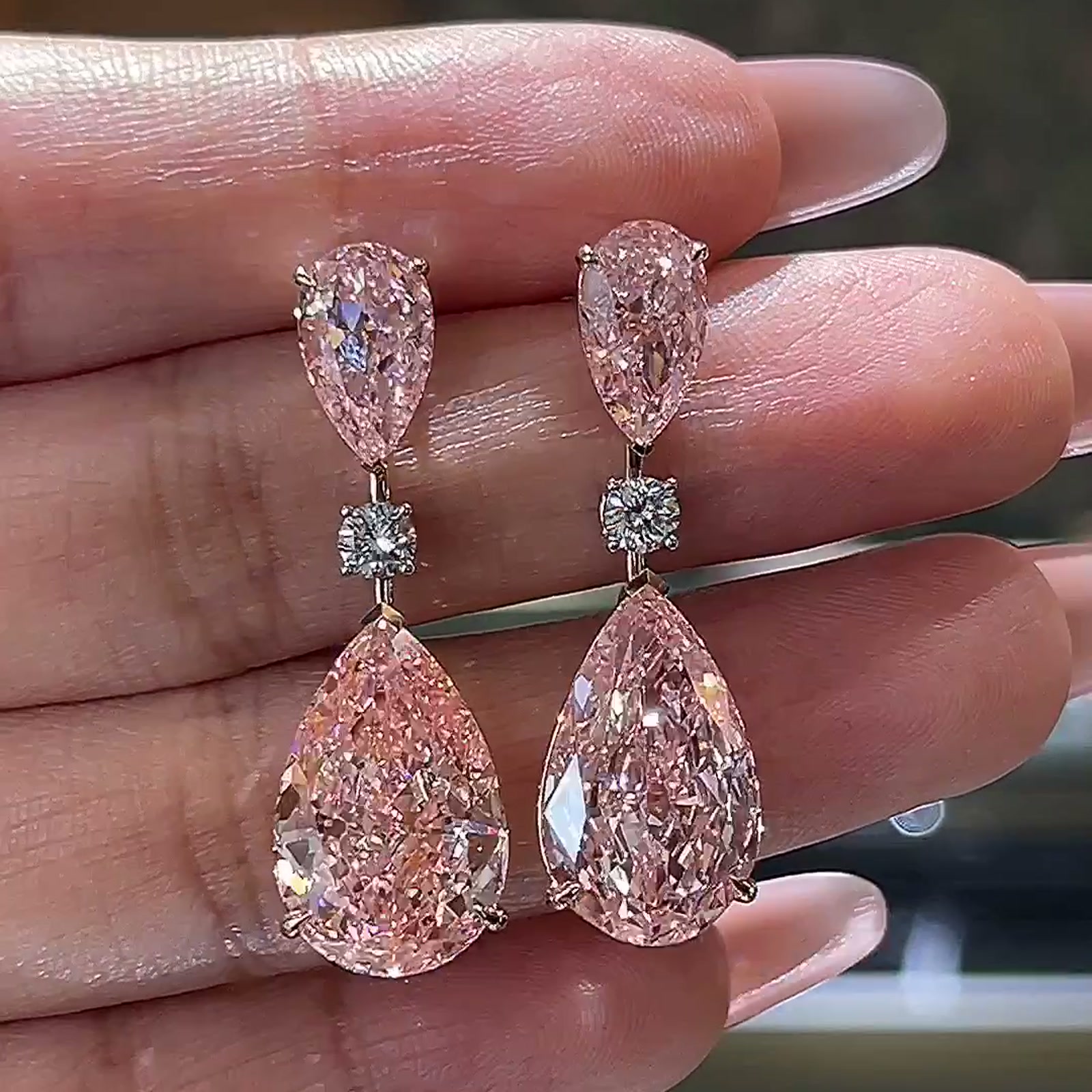 Rosalie Fancy Vivid Pink Lab-Grown Diamond Drop Earrings — product photo 2 of 4