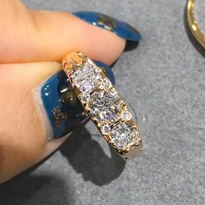 Vintage Scrollwork Three-Stone Lab Diamond Ring in 14K / 18K Gold — product photo 4 of 5