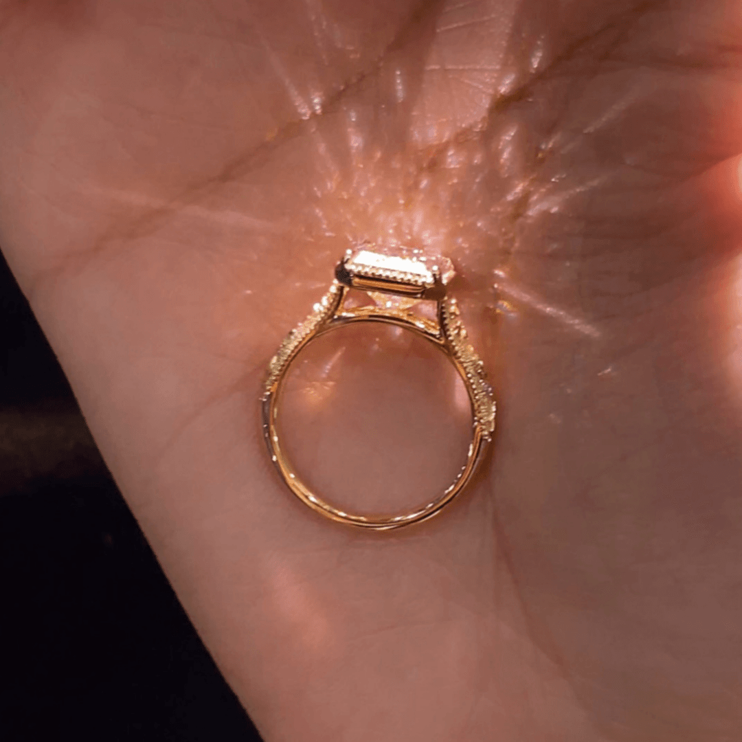 Vintage Floral Engraved Lab Diamond Ring Cushion/Oval/Radiant Cut in 14K / 18K Gold — product photo 4 of 6