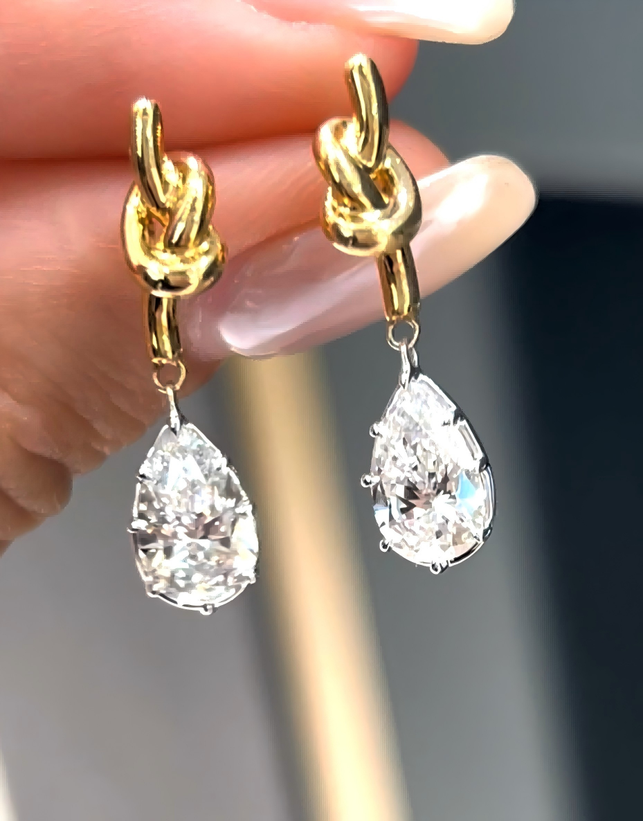 Elara 2ct Total Lab-Grown Diamond Drop Earrings | Two-Tone Gold & Platinum — product photo 2 of 6
