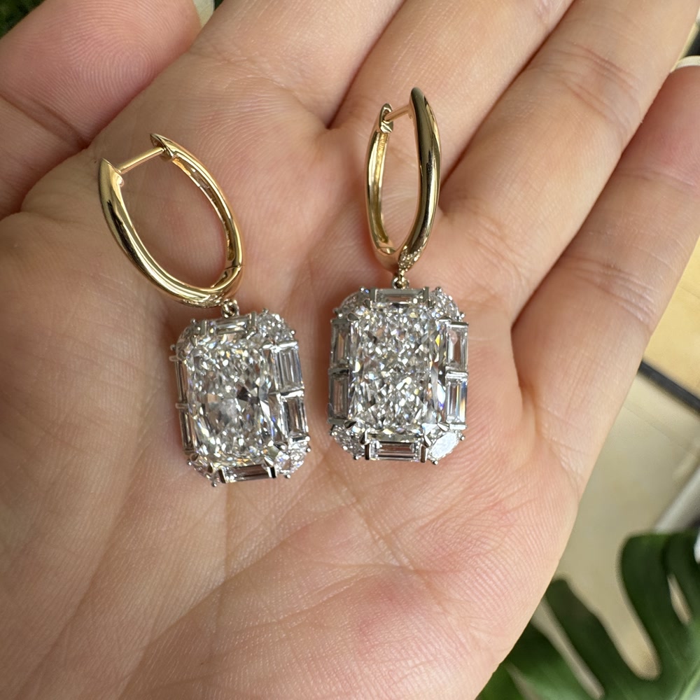 Evangeline Radiant Lab Diamond Drop Earrings Two-Tone Design — product photo 5 of 6