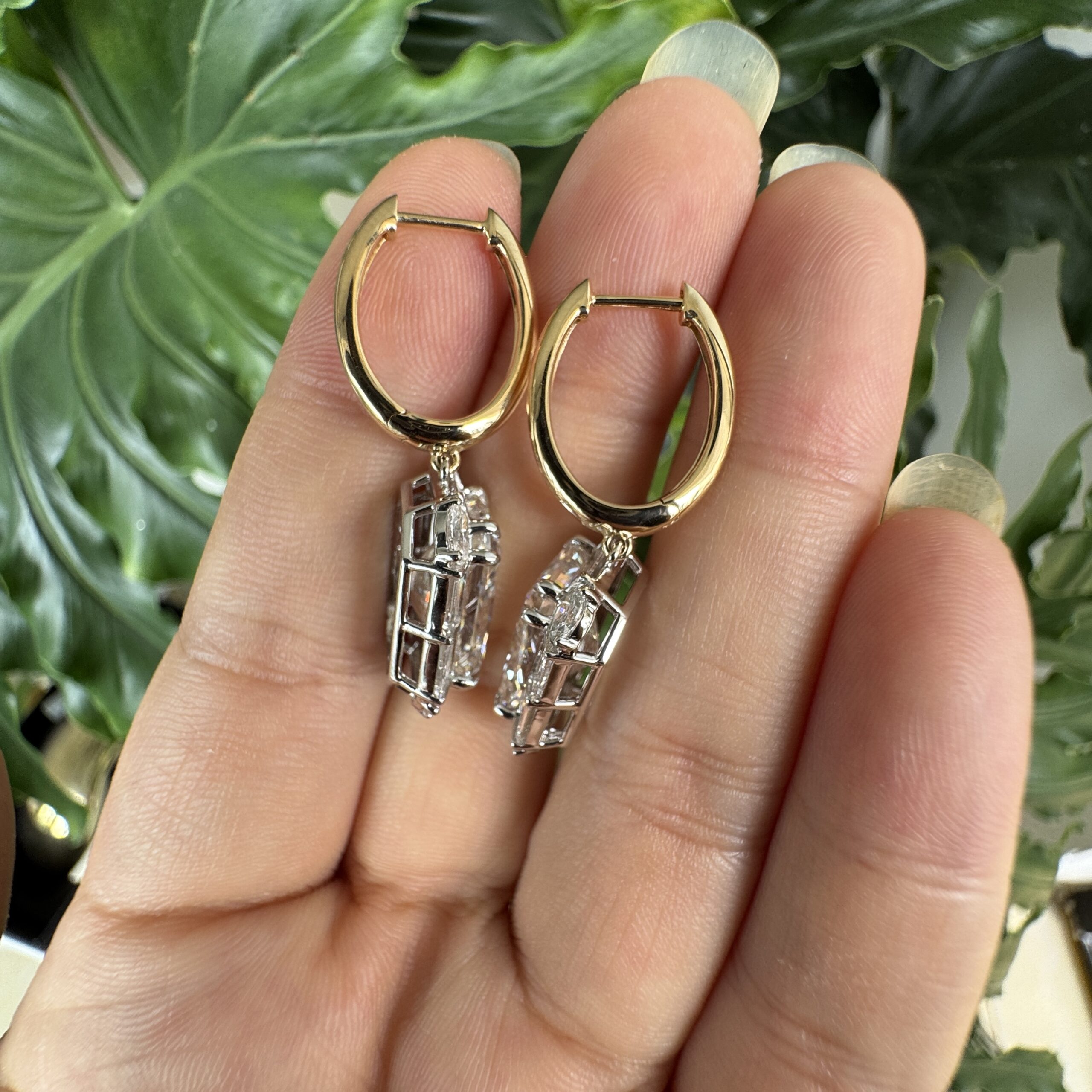 Evangeline Radiant Lab Diamond Drop Earrings Two-Tone Design — product photo 6 of 6