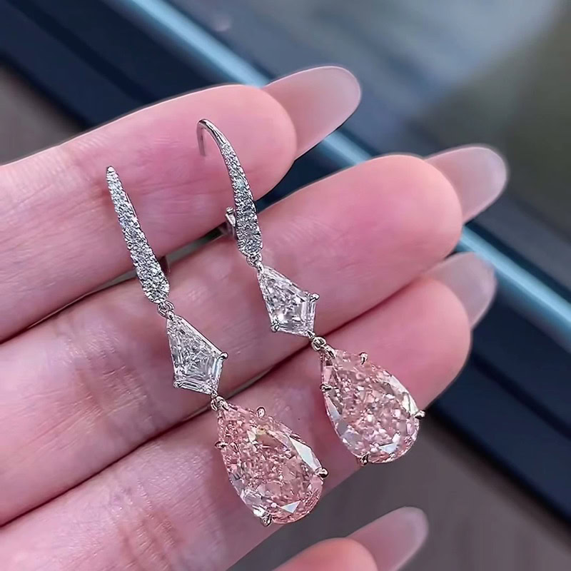 Amaranthe Geometric Pear Drop Pink Lab-Grown Diamond Earrings — product photo 2 of 4