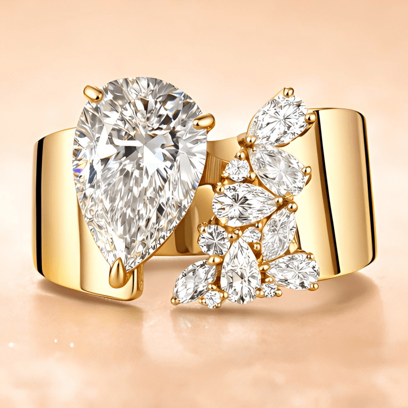 Asymmetric Pear Diamond Statement Ring 3ct / 5ct Lab-Grown Diamond Wide Band Ring in 14K / 18K Gold — product photo 1 of 6