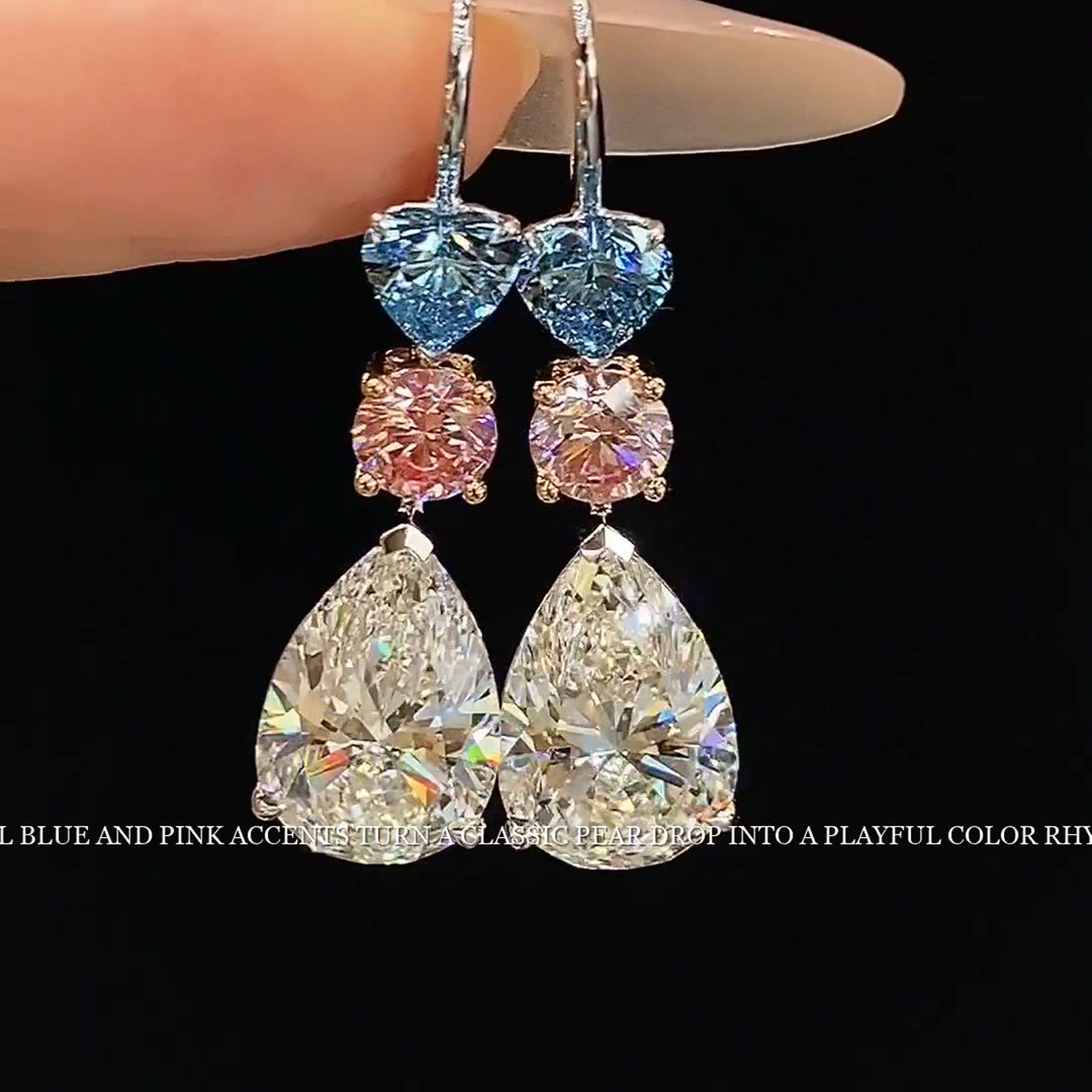 Multicolor Pear-Cut Lab-Grown Diamond Drop Earrings — product photo 4 of 4