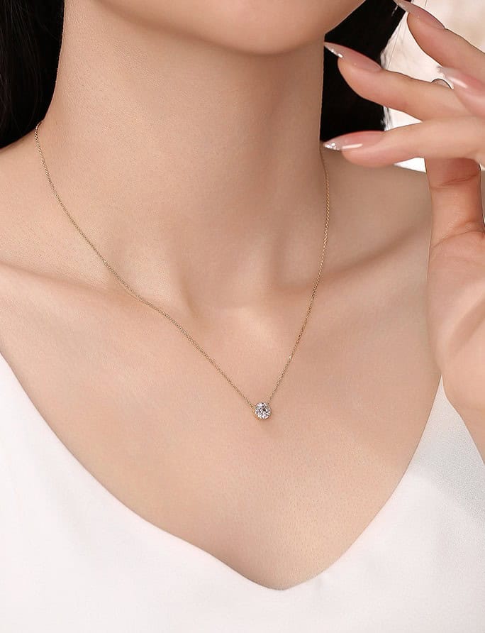 Prongless Floating Diamond Bubble Pendant Necklace Solitaire — product photo 3 of 6