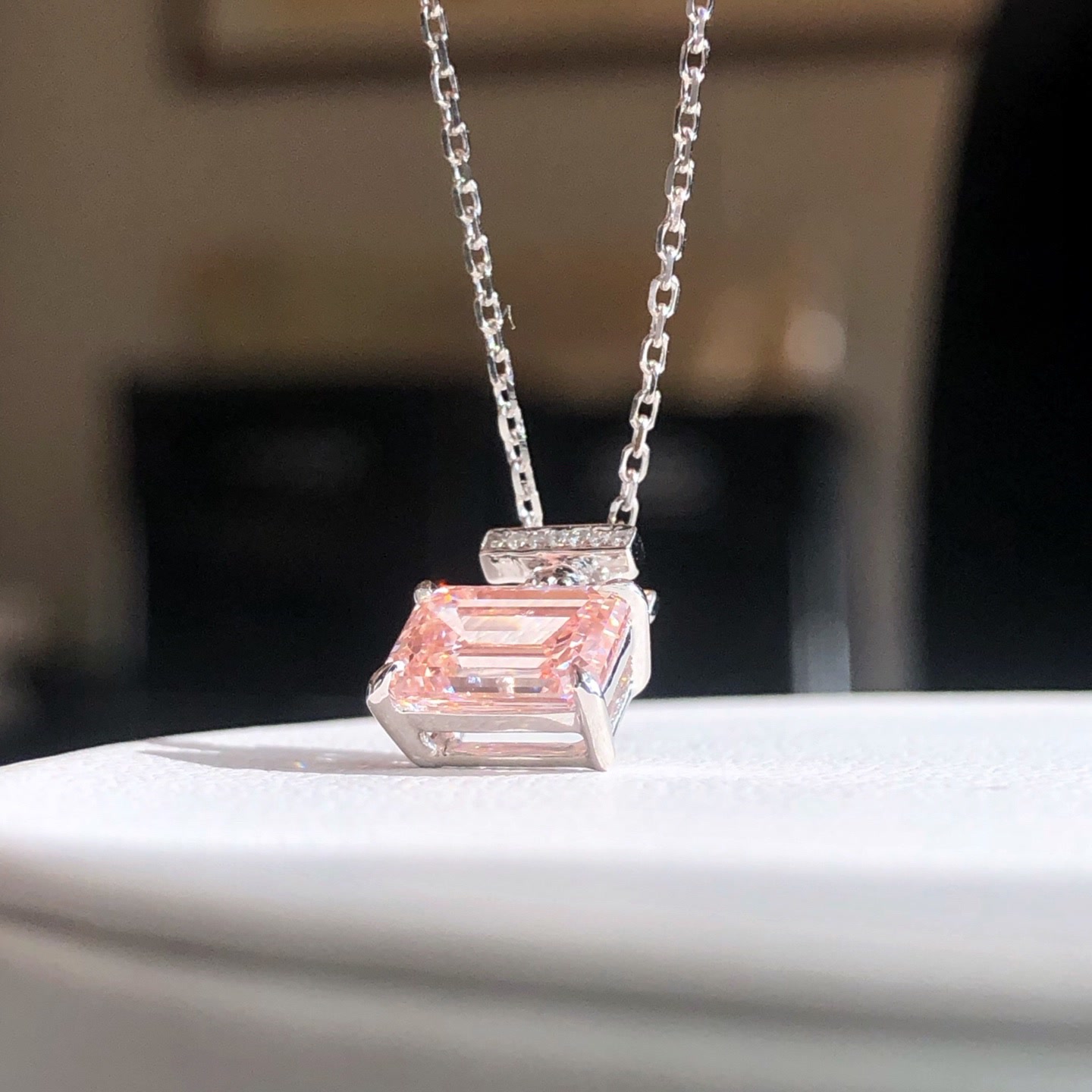 Rosalia Pink Diamond Perfume Bottle Pendant Necklace — product photo 3 of 5