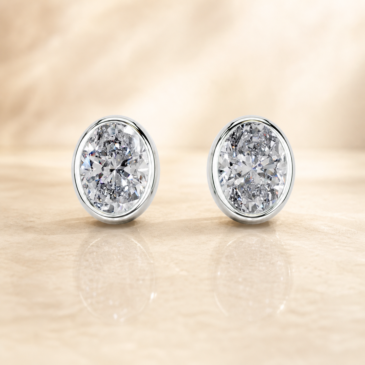 Janice Oval Bezel Lab-Grown Diamond Stud Earrings — product photo 5 of 6