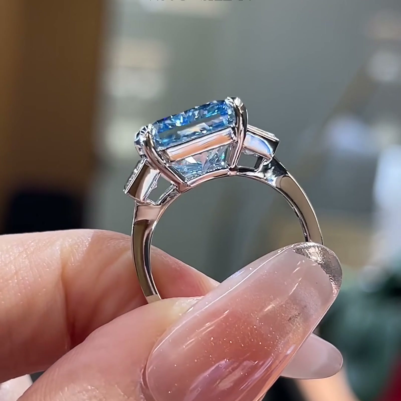 Blue Lab-Grown Diamond Radiant-Cut Ring — product photo 3 of 4