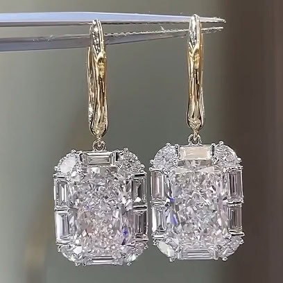 Evangeline Radiant Lab Diamond Drop Earrings Two-Tone Design — product photo 3 of 6