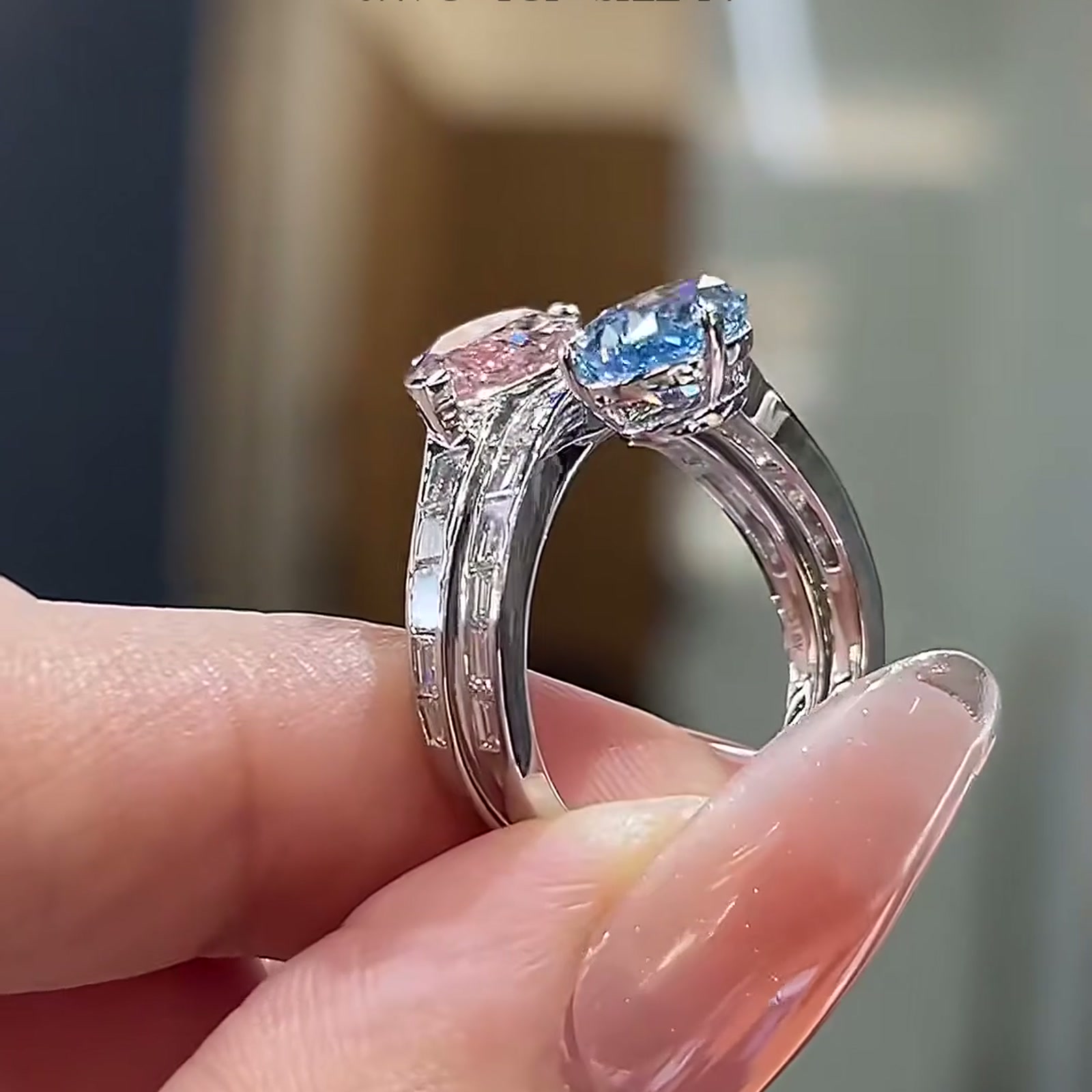 Pink and Blue Toi et Moi Lab-Grown Diamond Ring — product photo 3 of 4