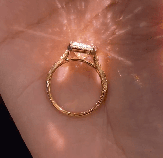 Vintage Floral Engraved Radiant Cut Lab Diamond Ring in 14K / 18K Gold — product photo 2 of 6