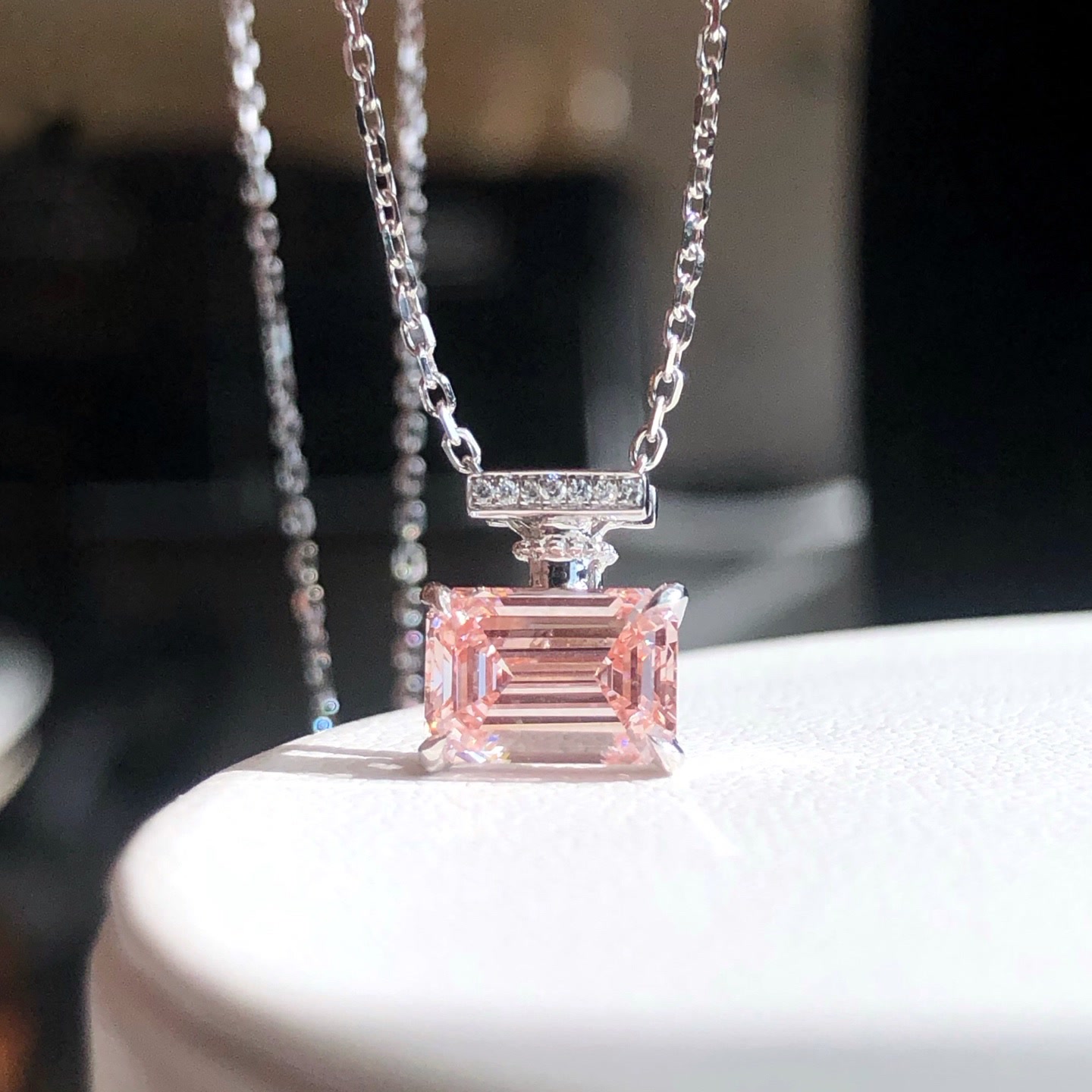 Rosalia Pink Diamond Perfume Bottle Pendant Necklace — product photo 2 of 5