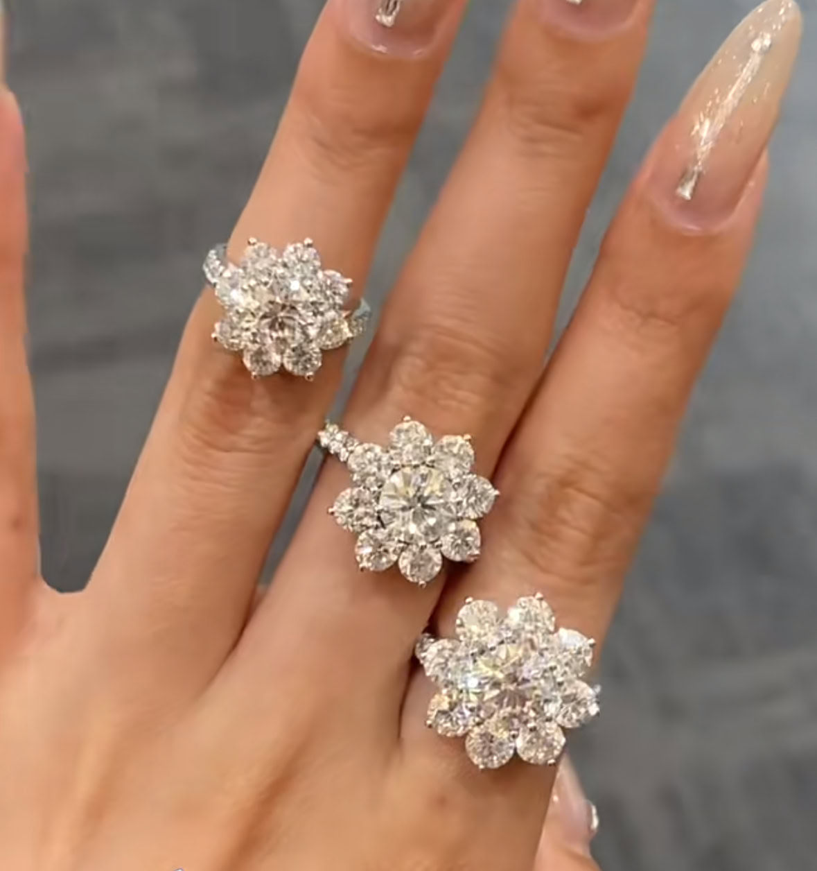 Sunflower Floral Halo Round Diamond Engagement Ring — product photo 2 of 6