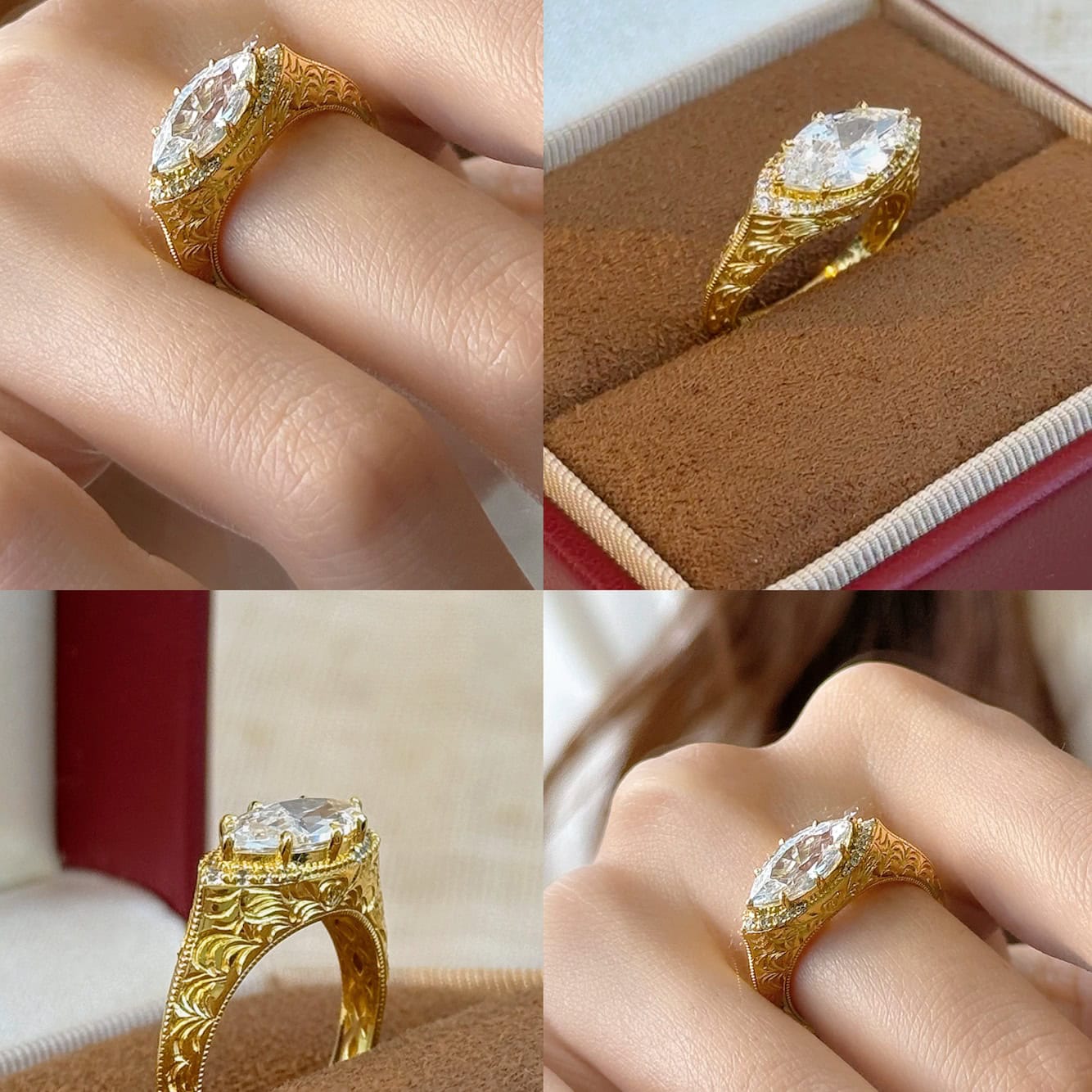 BP005 Vintage Engraved Marquise Lab-Grown Diamond Ring | Old Money Style — product photo 4 of 6