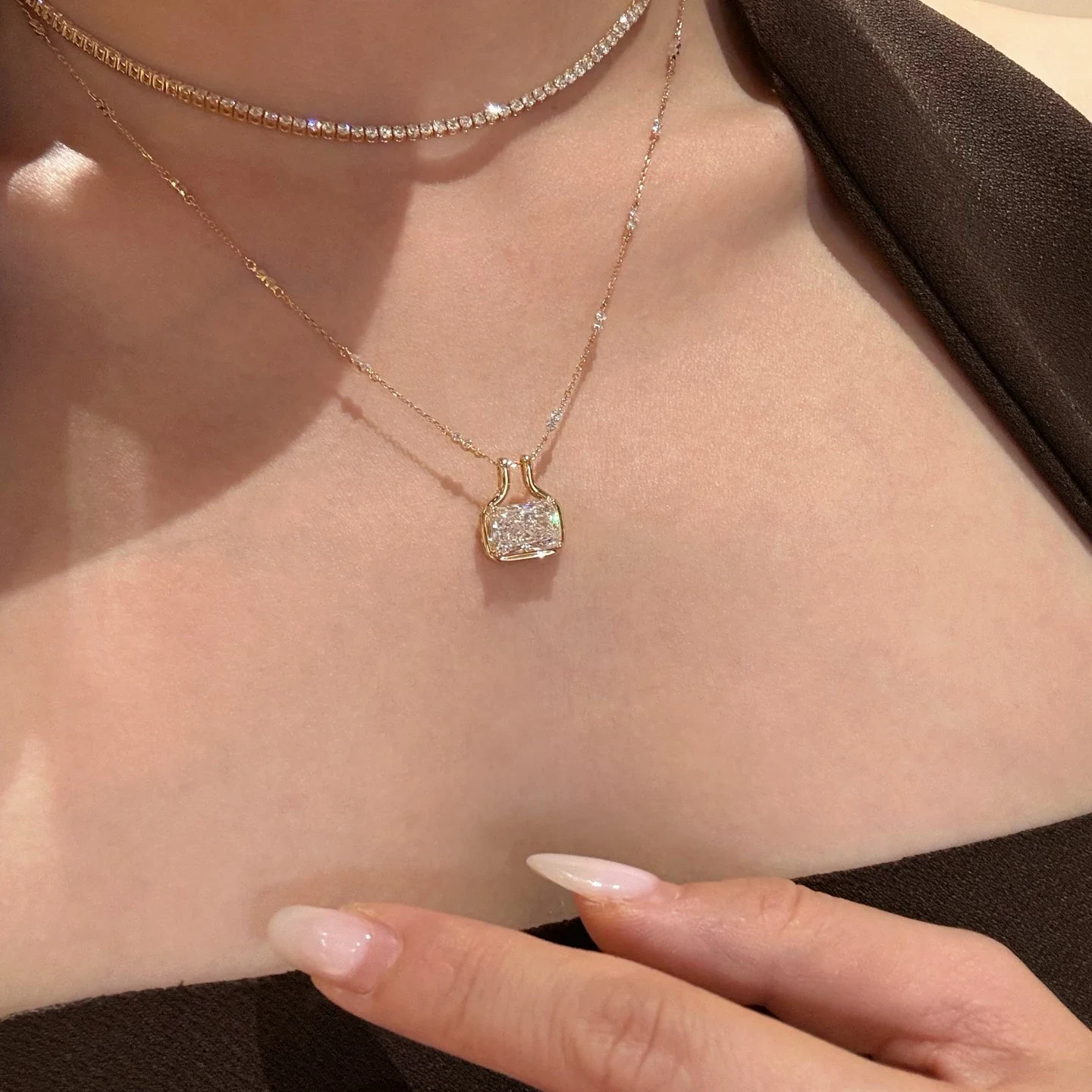 Lyra Sculptural Radiant Pendant Lab-Grown Diamond Necklace — product photo 4 of 6
