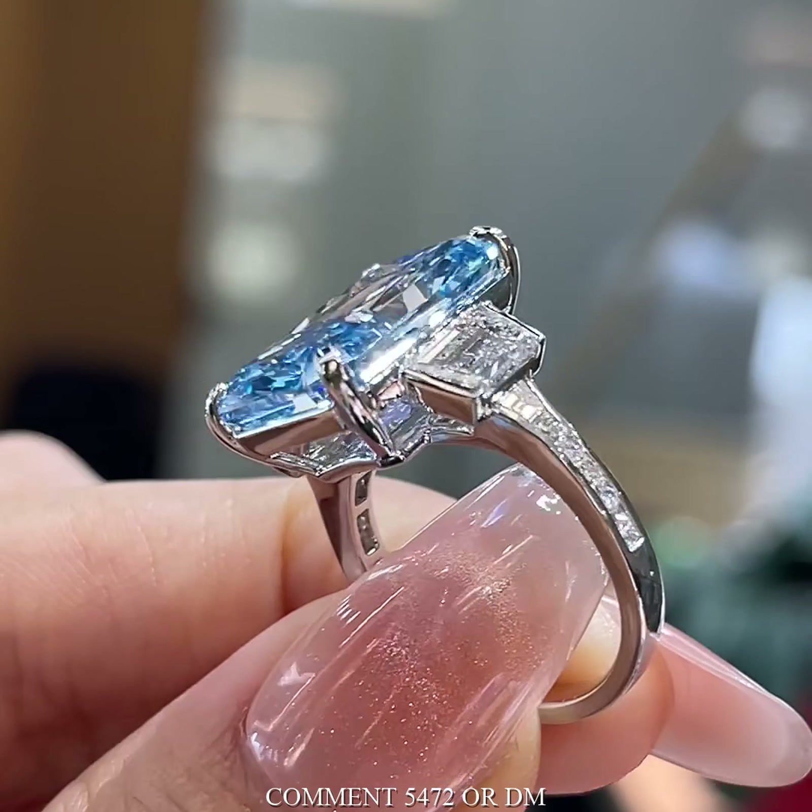 Blue Lab-Grown Diamond Radiant-Cut Ring — product photo 4 of 4