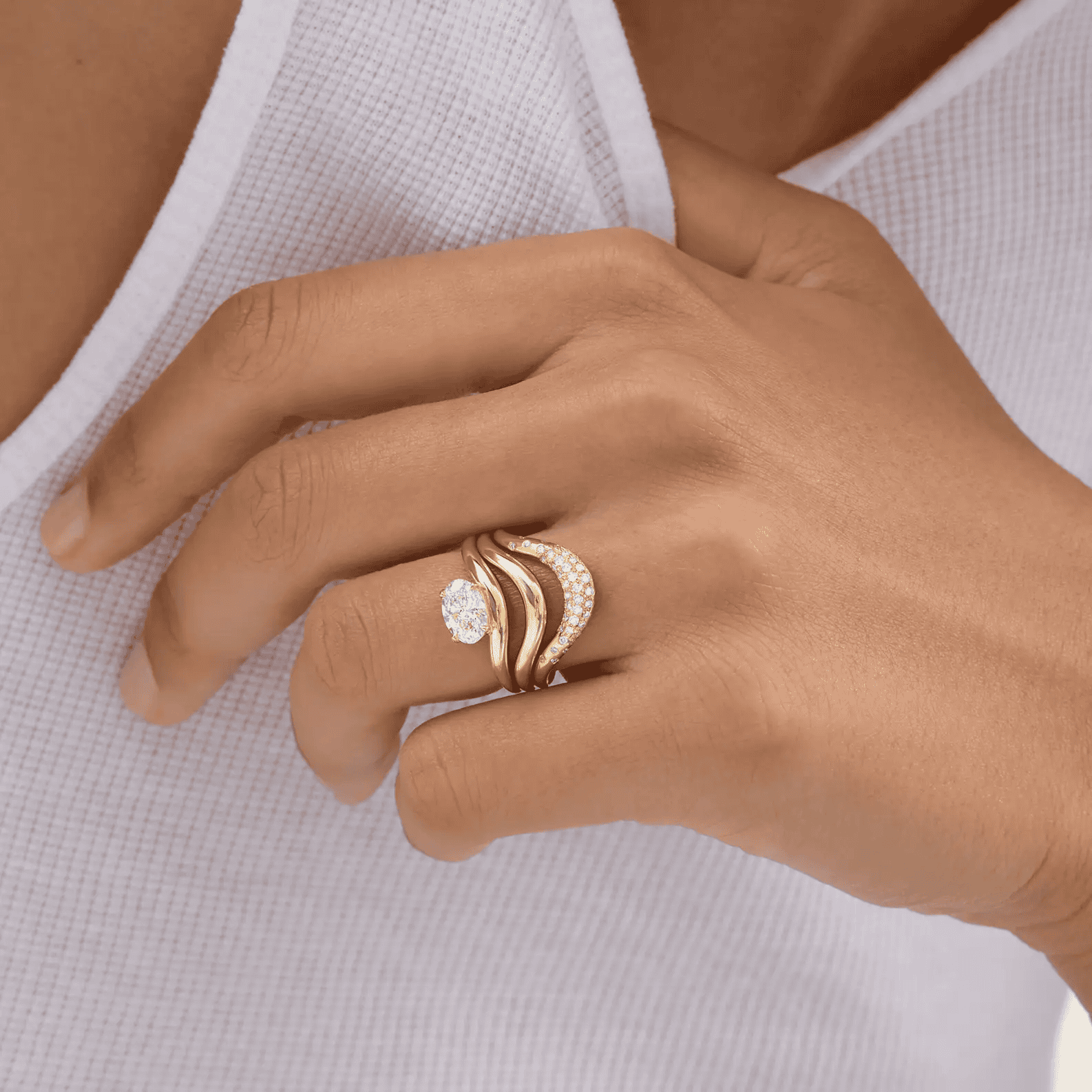 Wave Twist Oval Lab-Grown Diamond Engagement Ring — product photo 2 of 5